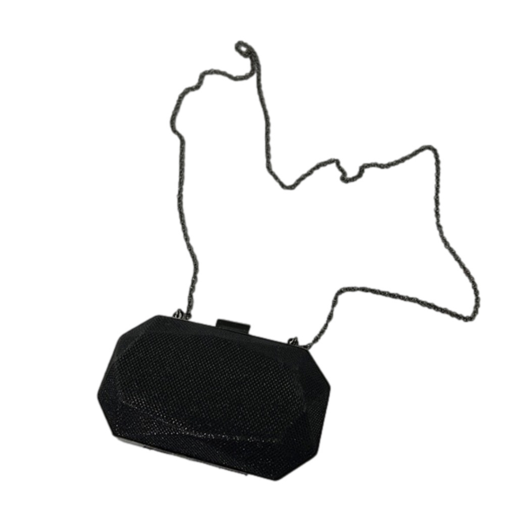 Le Chateau Black Sparkle Hard Shell Angular Clutch with Crossbody Chain